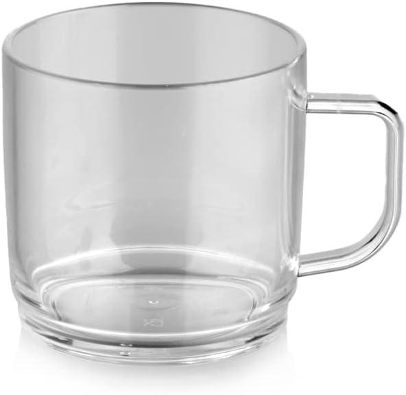 Plastport Drinking Mug with Handle, Set of 10, Unbreakable Polycarbonate Plastic, Ideal for Coffee and Tea, Fully Heat Resistant, Insulated (10 Oz, Transparent)