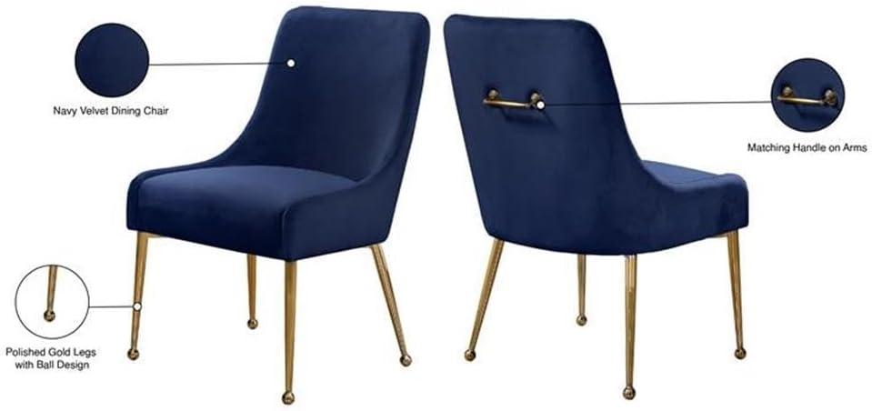 Meridian Furniture Owen 19.5"H Velvet Dining Chair in Navy (Set of 2)