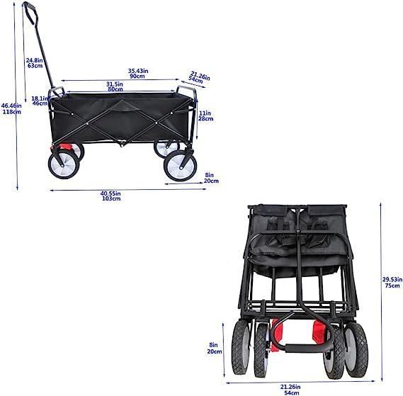 Black Heavy-Duty Folding Utility Wagon with Steel Frame