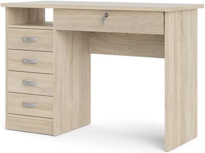 Tvilum Walden 5 Drawer Office Desk with 1 Locking Drawer for Adults, Oak Finish