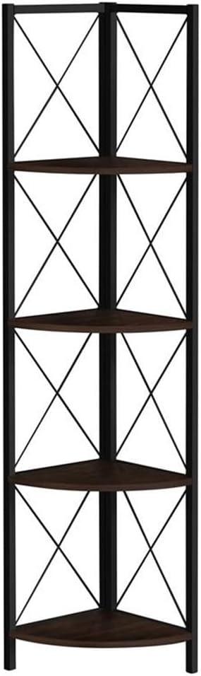 Bookshelf, Bookcase, Etagere, Corner, 4 Tier, 60"H, Office, Bedroom, Metal, Laminate