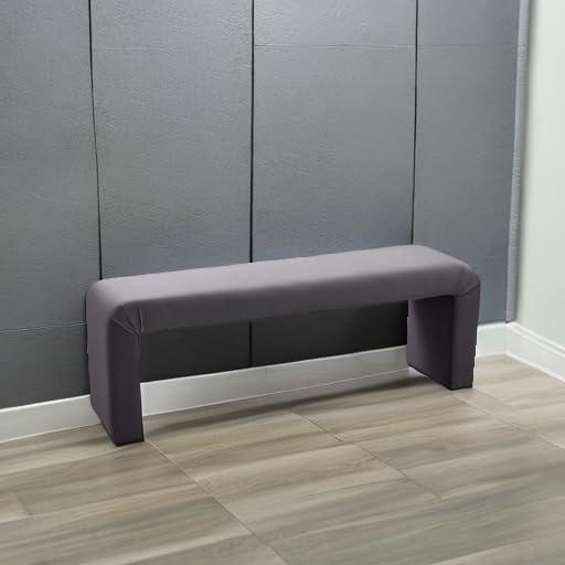 Meridian Furniture Minimalist Gray Velvet Bench