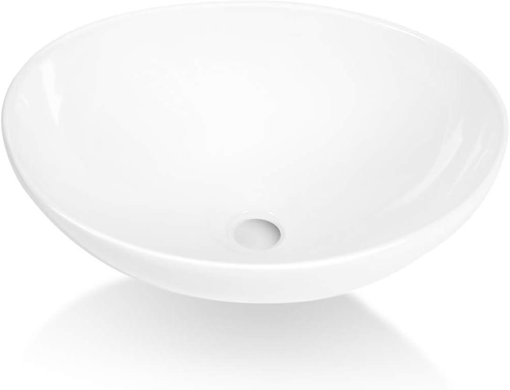 Sinber 16" x 13" x 5.5" White Oval Ceramic Countertop Bathroom Vanity Vessel Sink