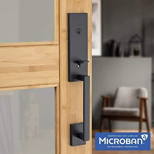 Vancouver Matte Black Keyed Entry Door Handleset with Halifax Passage Handle Featuring SmartKey Security