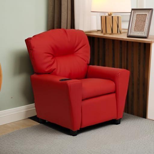 Flash Furniture Chandler Contemporary Red Vinyl Kids Recliner with Cup Holder