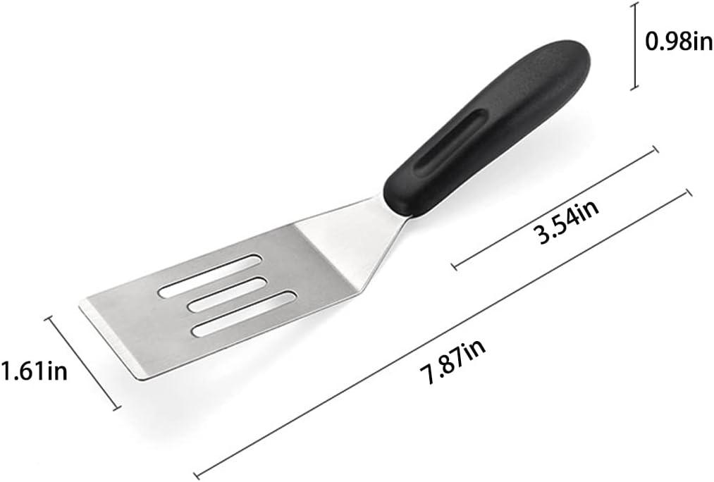 2 Pieces Small Spatula Set, Stainless Steel Mini Serving Spatula for Kitchen Use, Flipping or Cooking for Brownie, Cookie, Lasagna, Pancakes & Cake(Black+Silver)