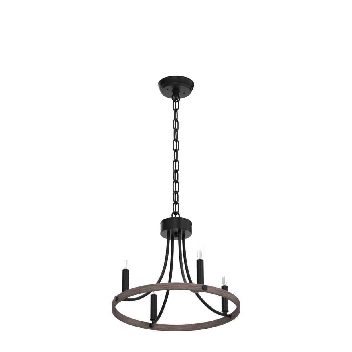 4-Light Black Modern Adjustable Height Light Fixture Wagon Wheel Chandelier