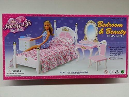 My Fancy Life Barbie Size Dollhouse Furniture Bed Room & Beauty Play Set