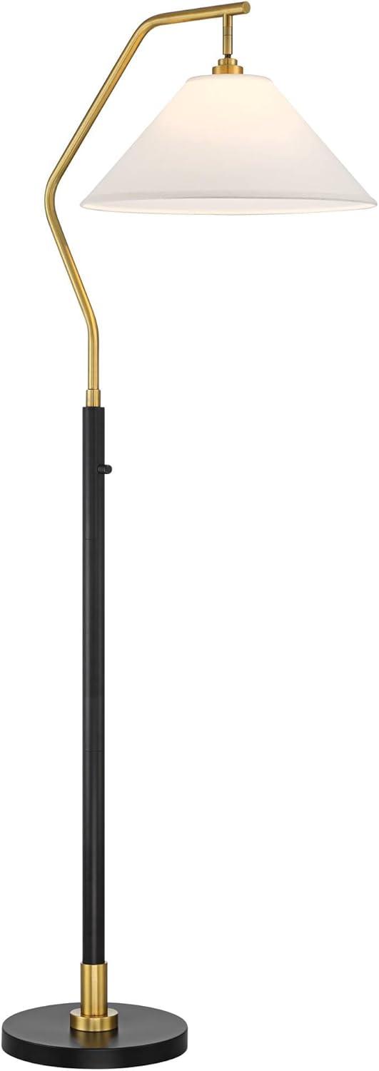 Possini Euro Design Rook Mid Century Modern 66" Tall Standing Floor Lamp Light Curved Chairside Arc with Dimmer Gold Black Metal Living Room Bedroom