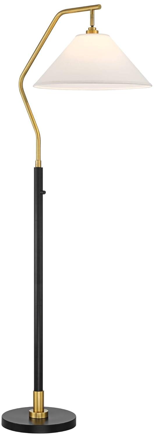 Possini Euro Design Rook Mid Century Modern 66" Tall Standing Floor Lamp Light Curved Chairside Arc with Dimmer Gold Black Metal Living Room Bedroom