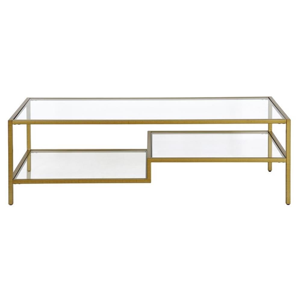 Evelyn&Zoe Lovett 54" Wide Rectangular Coffee Table in Brass