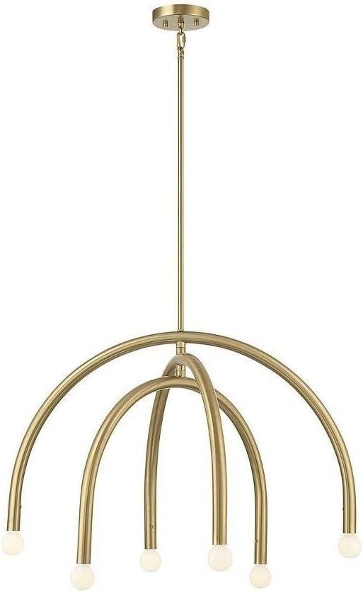 Natural Brass 6-Light Midcentury Modern Chandelier