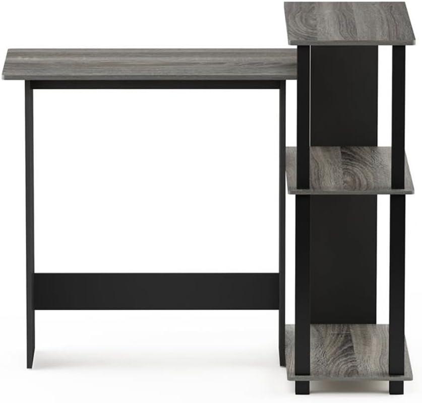 16086R1GYW-BK Abbott Corner Computer Desk with Bookshelf - French Oak Grey & Black