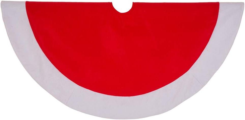 48" Red and White Felt Christmas Tree Skirt with Trim Embellishment