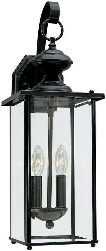 Jamestown 7 in. W 2-Light Black Outdoor Traditional Wall Lantern Sconce with Clear Beveled Glass