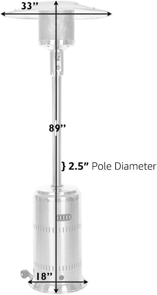 Fire Sense 01775 Performance Series Patio Heater With Wheels 50,000 BTU Output Electronic Ignition System Portable Outdoor Propane Heater - Unpainted Stainless Steel