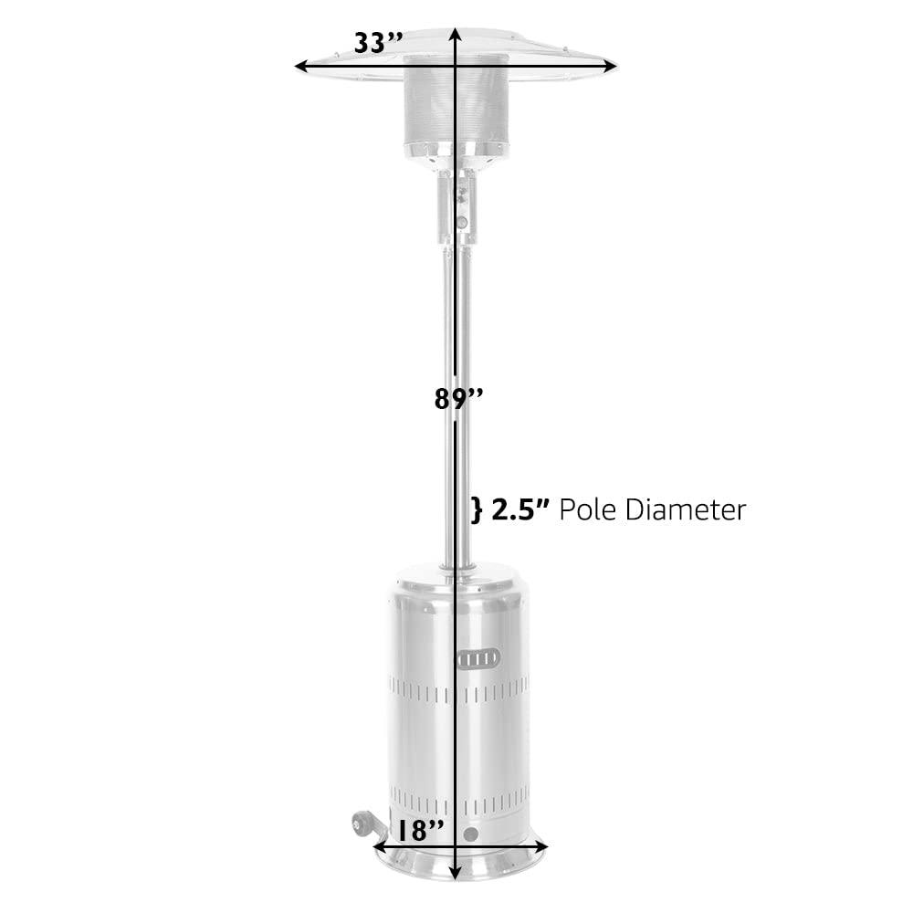 Fire Sense 01775 Performance Series Patio Heater With Wheels 50,000 BTU Output Electronic Ignition System Portable Outdoor Propane Heater - Unpainted Stainless Steel