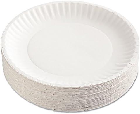 AJM Packaging Corporation White Paper Plates, 9" Dia, 100/Pack, 10 Packs/Carton (Set of 10)