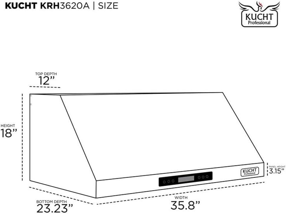 Kucht 36" Stainless Steel Under Cabinet Range Hood with LED Lights