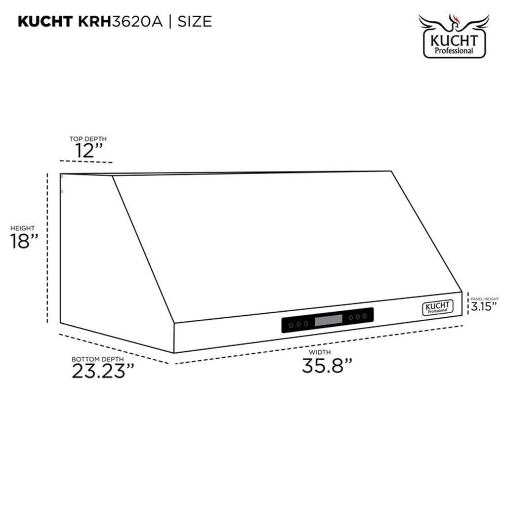 Kucht 36" Stainless Steel 900 CFM Ducted (Vented) Under Cabinet Range Hood with Baffle Filter