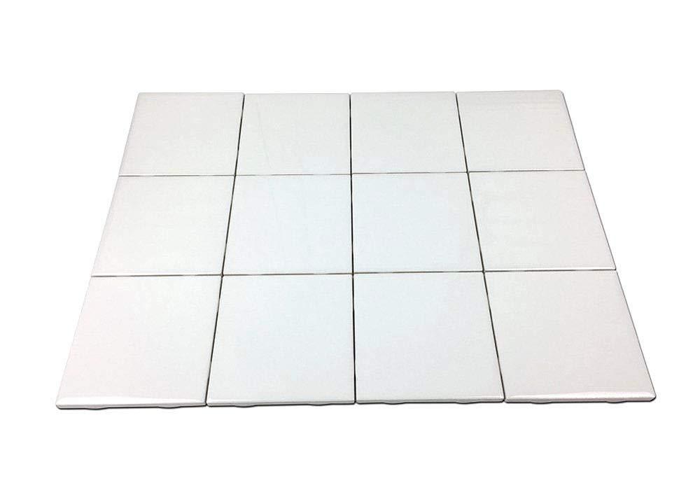 Set of 12 Glossy White Ceramic Tiles for Arts & Crafts by Squarefeet Depot Genuine Made in USA (4.25"x4.25")