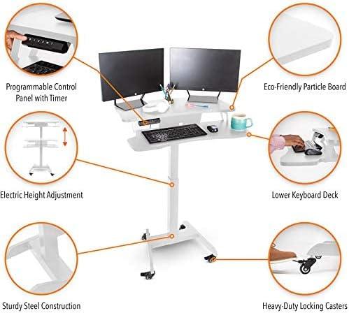 Cruizer Premier Electric Height Adjustable Mobile Podium with Keyboard Tray – White – Stand Steady