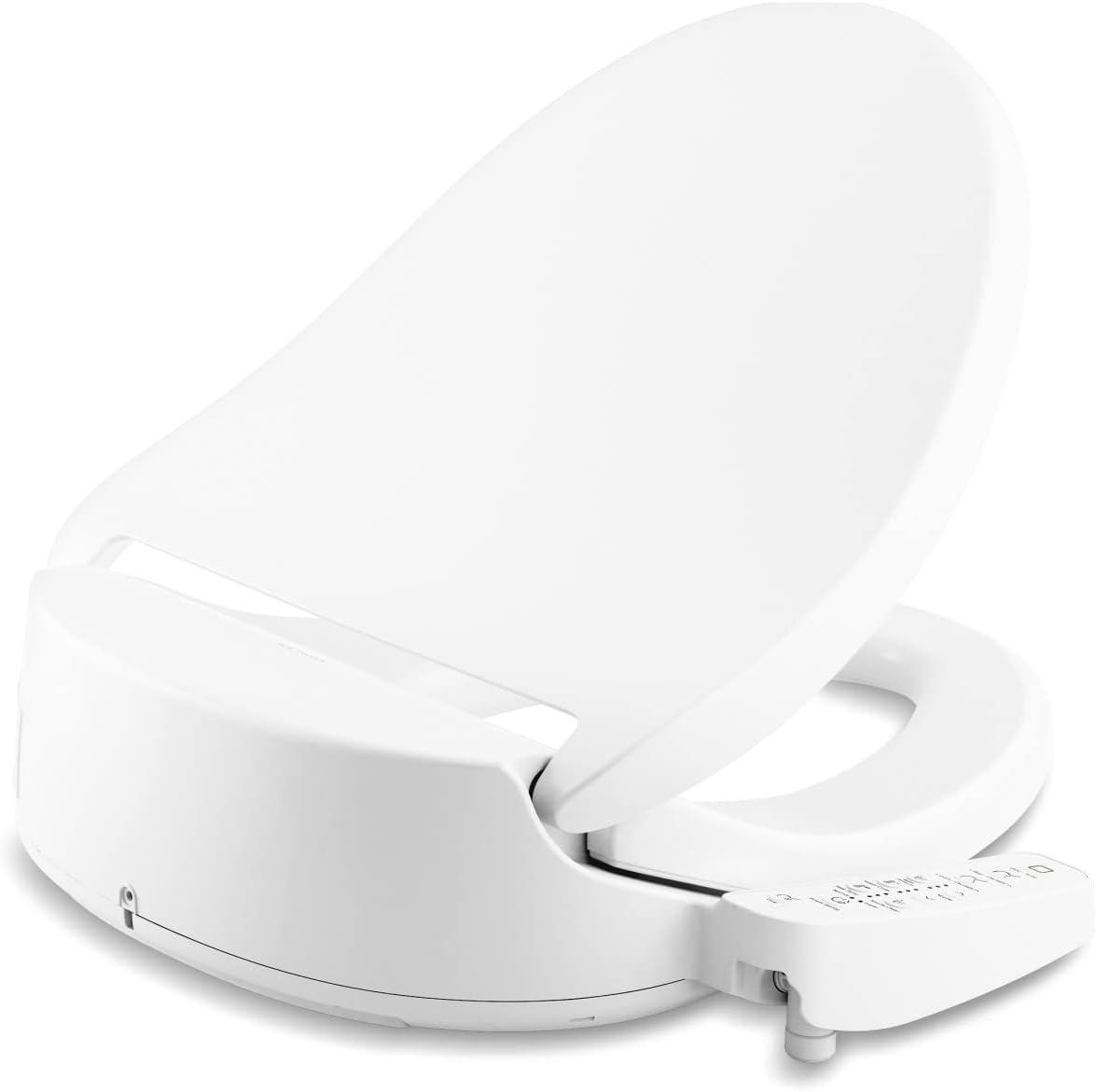 White Elongated Heated Bidet Toilet Seat with Stainless Steel Wand