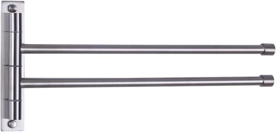 Stainless Steel Swing Out Towel Bar 2-Bar Folding Arm Swivel Hanger Bathroom Storage Organizer Rustproof Wall Mount Brushed Finish