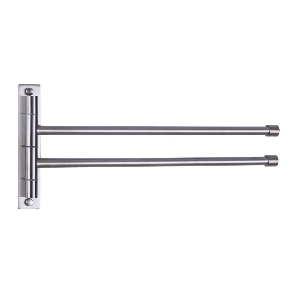Stainless Steel Swing Out Towel Bar 2-Bar Folding Arm Swivel Hanger Bathroom Storage Organizer Rustproof Wall Mount Brushed Finish