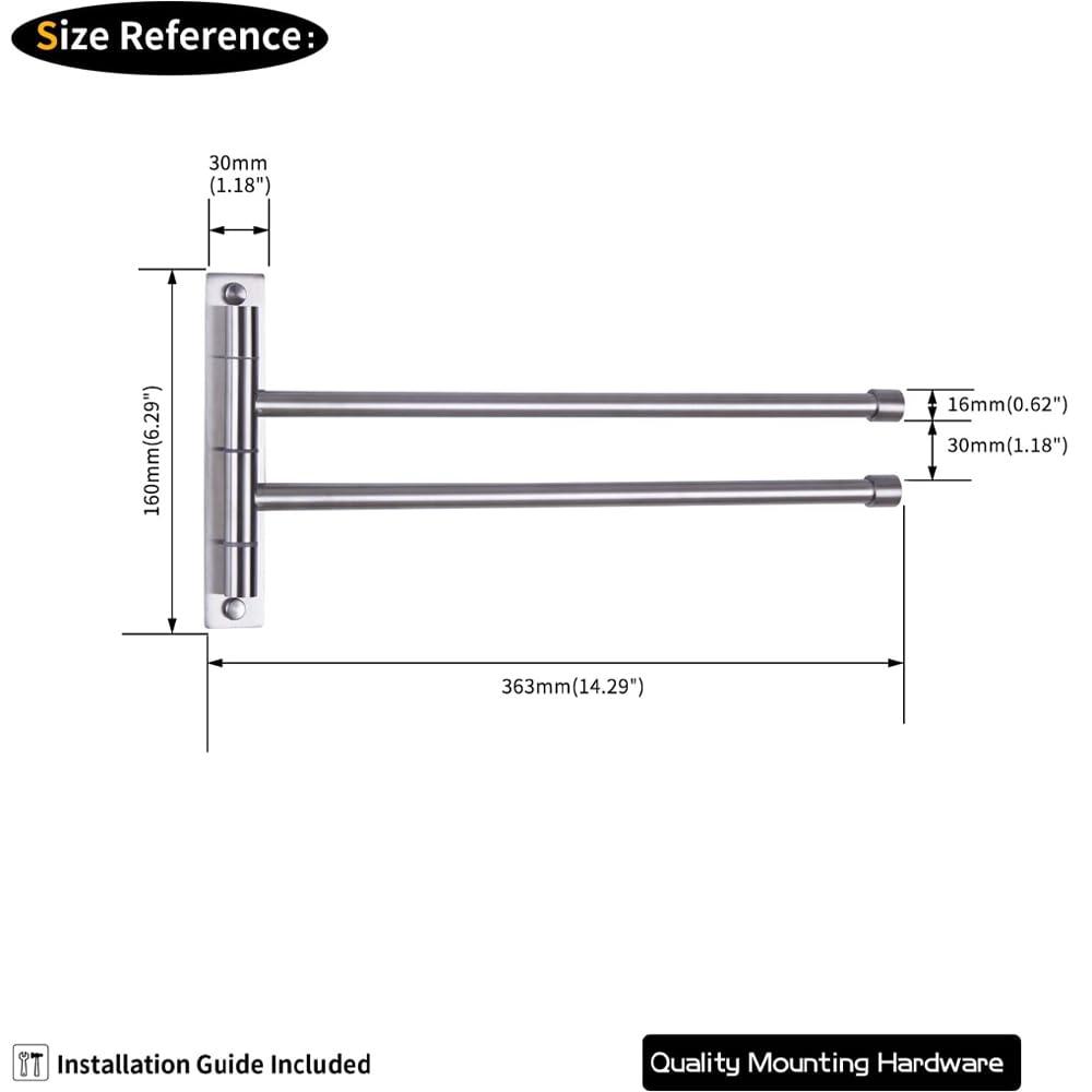 Stainless Steel Swing Out Towel Bar 2-Bar Folding Arm Swivel Hanger Bathroom Storage Organizer Rustproof Wall Mount Brushed Finish