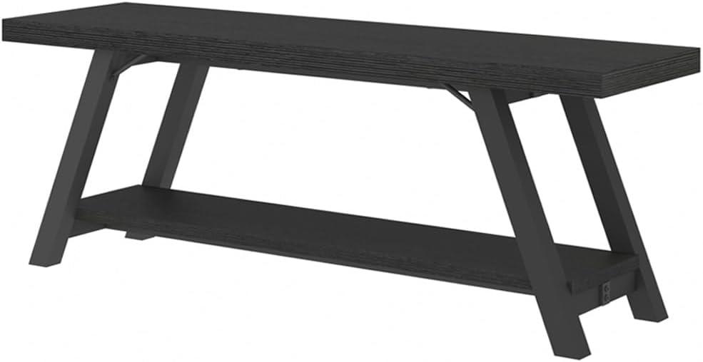 LVB Black Bench, Modern Storage Bench for Bedroom, Wood Metal Entryway Bench for Hallway Dining Living Room, Famrhouse Shoe Rack Indoor Accent Seating Benchs for Foyer Entrance, Black Oak 47 Inch Long