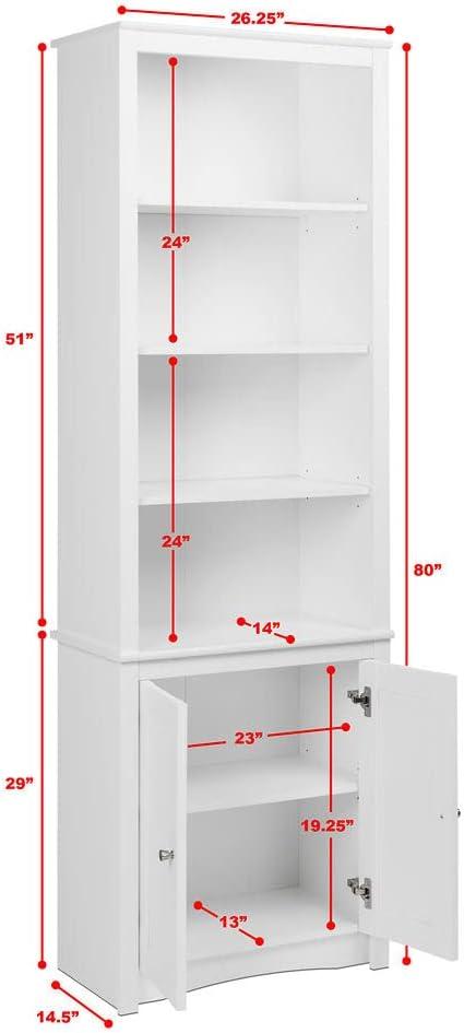 Prepac Tall Bookcase with 2 Shaker Doors, White