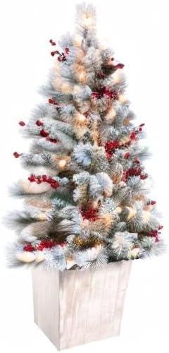 4ft Pre-Lit Flocked Ashcroft Fir Potted Artificial Christmas Tree - Haute Décor: Indoor Decor, Incandescent Lights