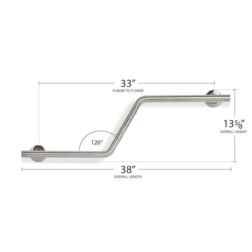 Lifestyle & Wellness Zuma Angled Wall-Mount 38" Left-Handed Grab Bar