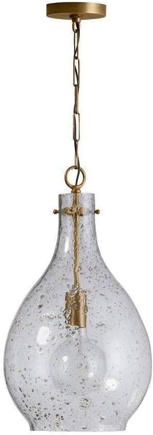 Rabun Patinaed Brass Teardrop Pendant with Clear Stone Seeded Glass