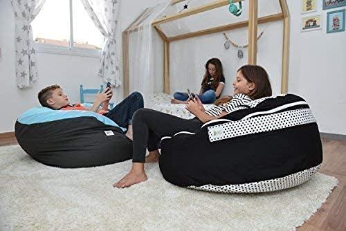 Black and White Cotton Stuffed Animal Storage Bean Bag Chair