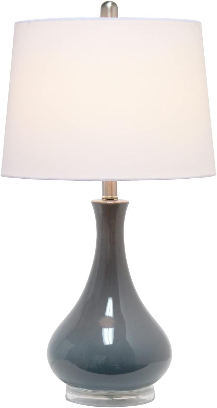 Gray Ceramic Teardrop Table Lamp with White Cotton Shade