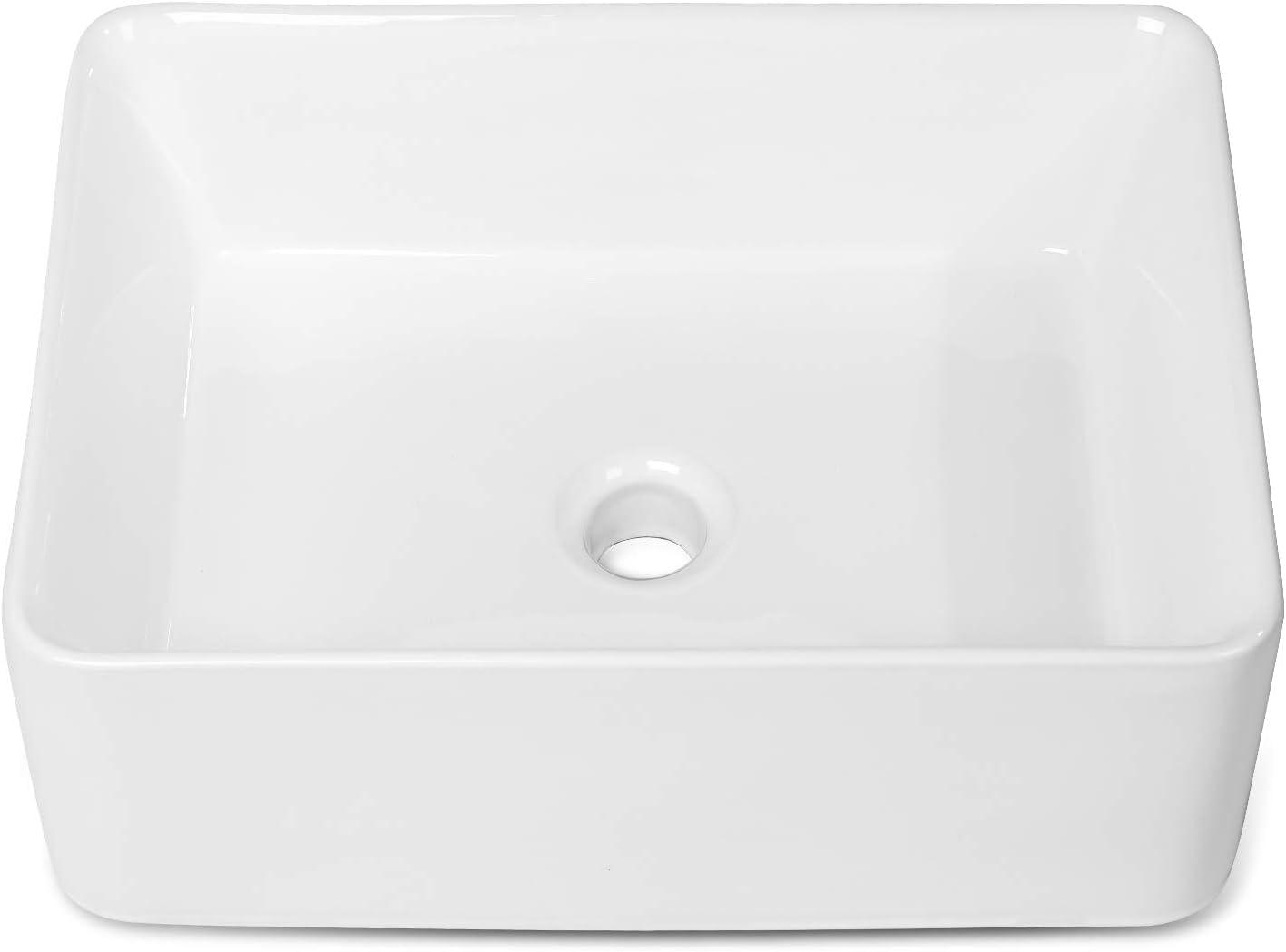 White Ceramic Rectangular Above-Counter Vessel Sink