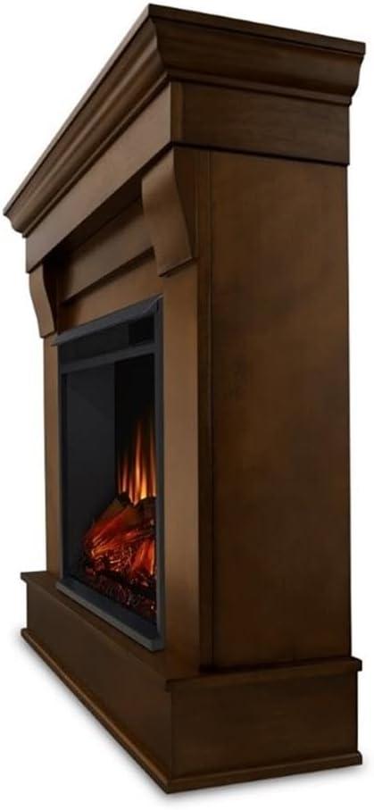 Espresso Solid Wood Electric Fireplace Mantel with Adjustable LED Flame