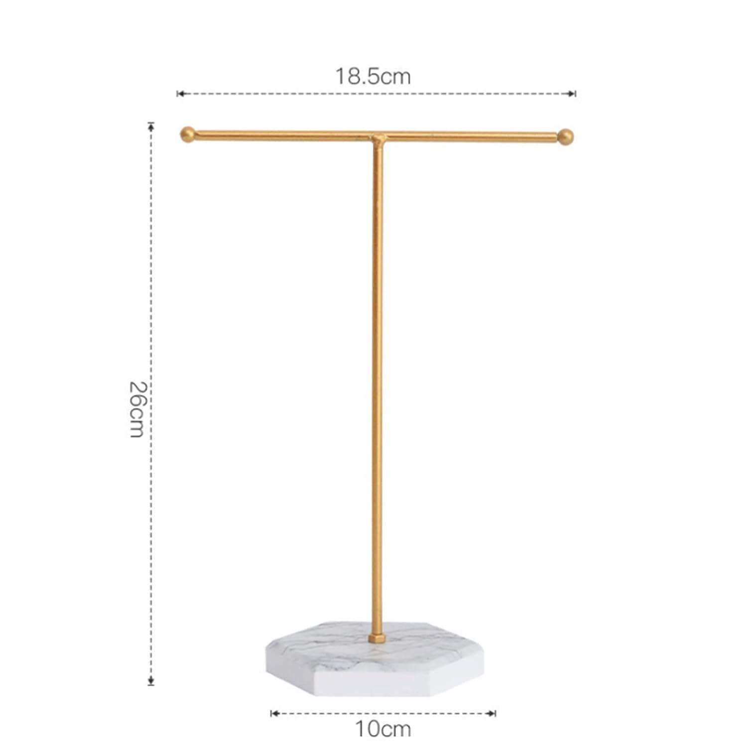 Jewelry Organizer Stand Display Necklace Holder T-Bar Plated Metal Desk Organizer Tower for Show Jewelry Hanging Pendant Earring Bracelet Ring Accessorie with White Marble Plywood Bases, White