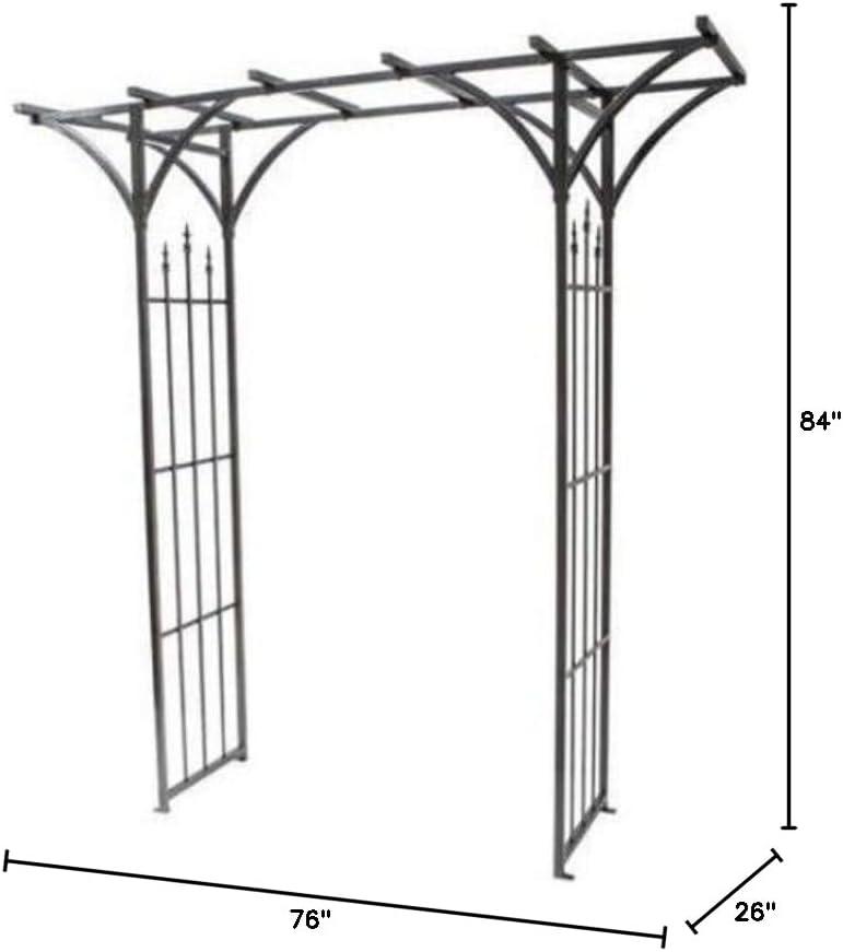 Black Steel Flat Top Garden Arbor with Finials