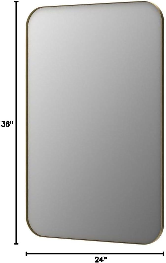 Contemporary and Farmhouse 24x36" Brushed Brass Rounded Rectangle Bathroom Vanity Wall Mirror