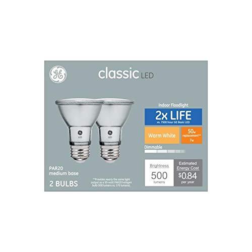 GE Classic LED 50 Watt Replacement, Warm White, PAR20 Indoor Floodlight Bulbs (2 Pack)