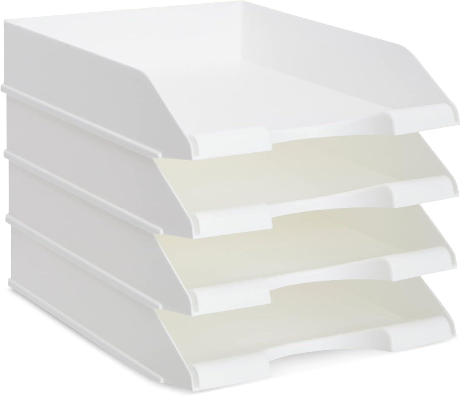 White Stackable Plastic Paper Trays for Letter Documents