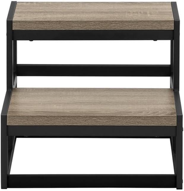 Monarch Specialties Ladder Step Stool Bedroom Kitchen Black Metal Dark Taupe Laminate Contemporary