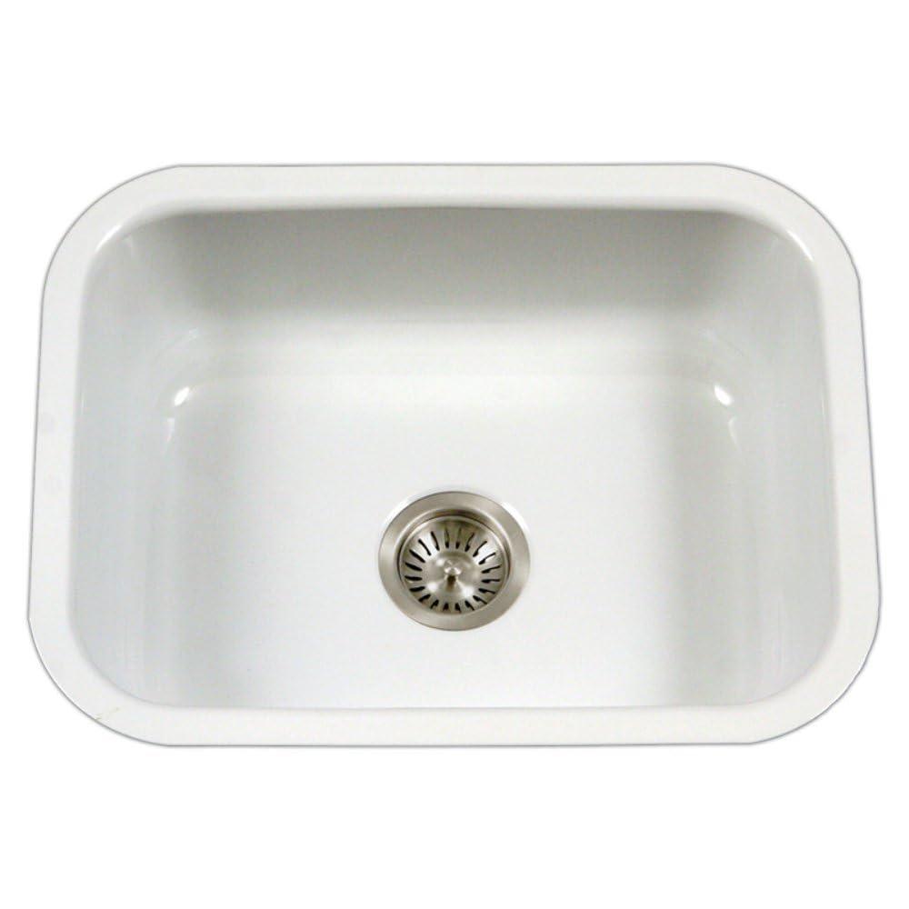 Houzer Porcela 23 in White Porcelain Enamel Steel Undermount Single Bowl Kitchen Sink - PCS-2500 WH