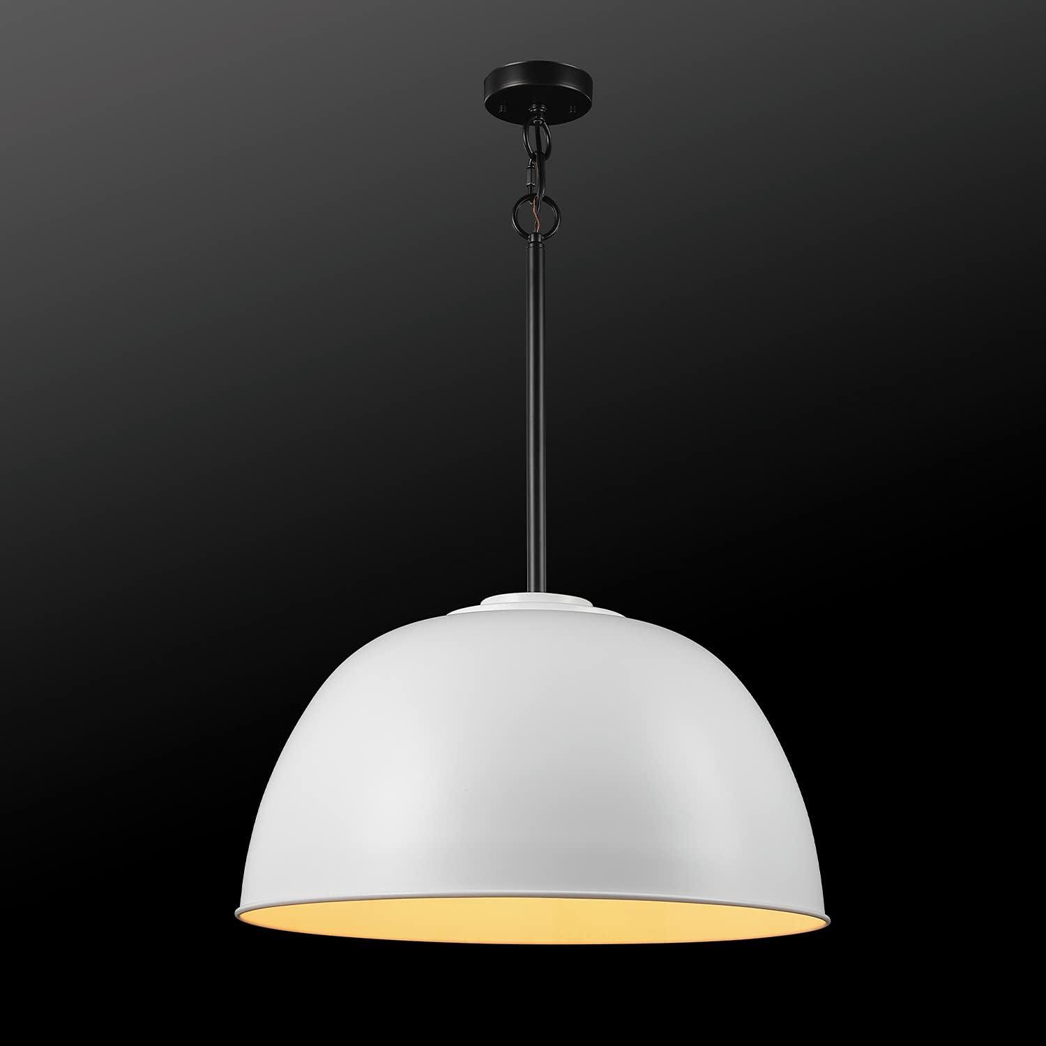 Matte White Metal Bowl Pendant Light with Adjustable Height