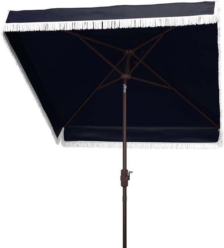 Milan Fringe 7.5 Ft Square Crank Umbrella - PAT8408 - Navy/White - Safavieh