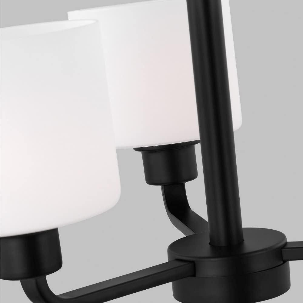 Canfield 3-Light Midnight Black Modern Minimalist Hanging Drum Chandelier with Etched White Glass Shades