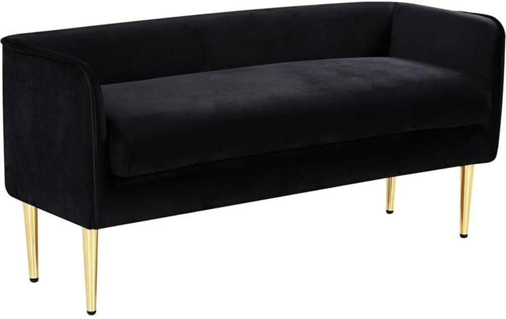 Audrey Contemporary Black Velvet Bench with Golden Legs